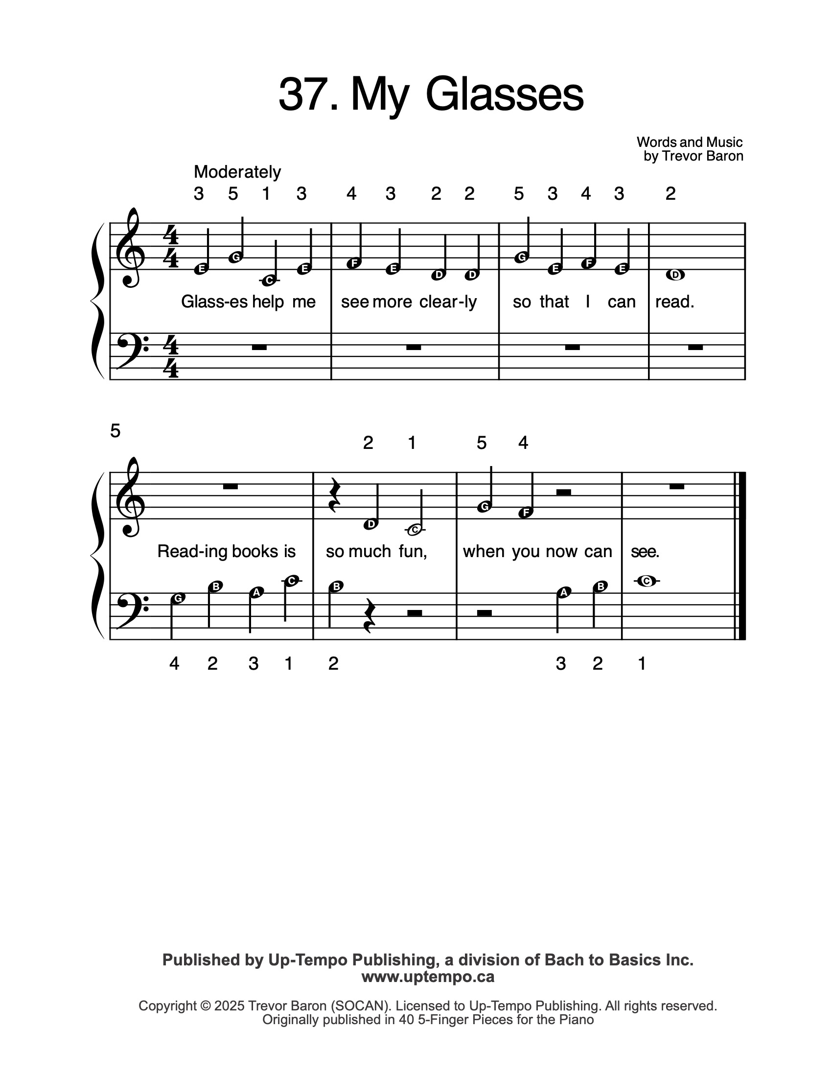 40 5-Finger Pieces for Piano-My Glasses